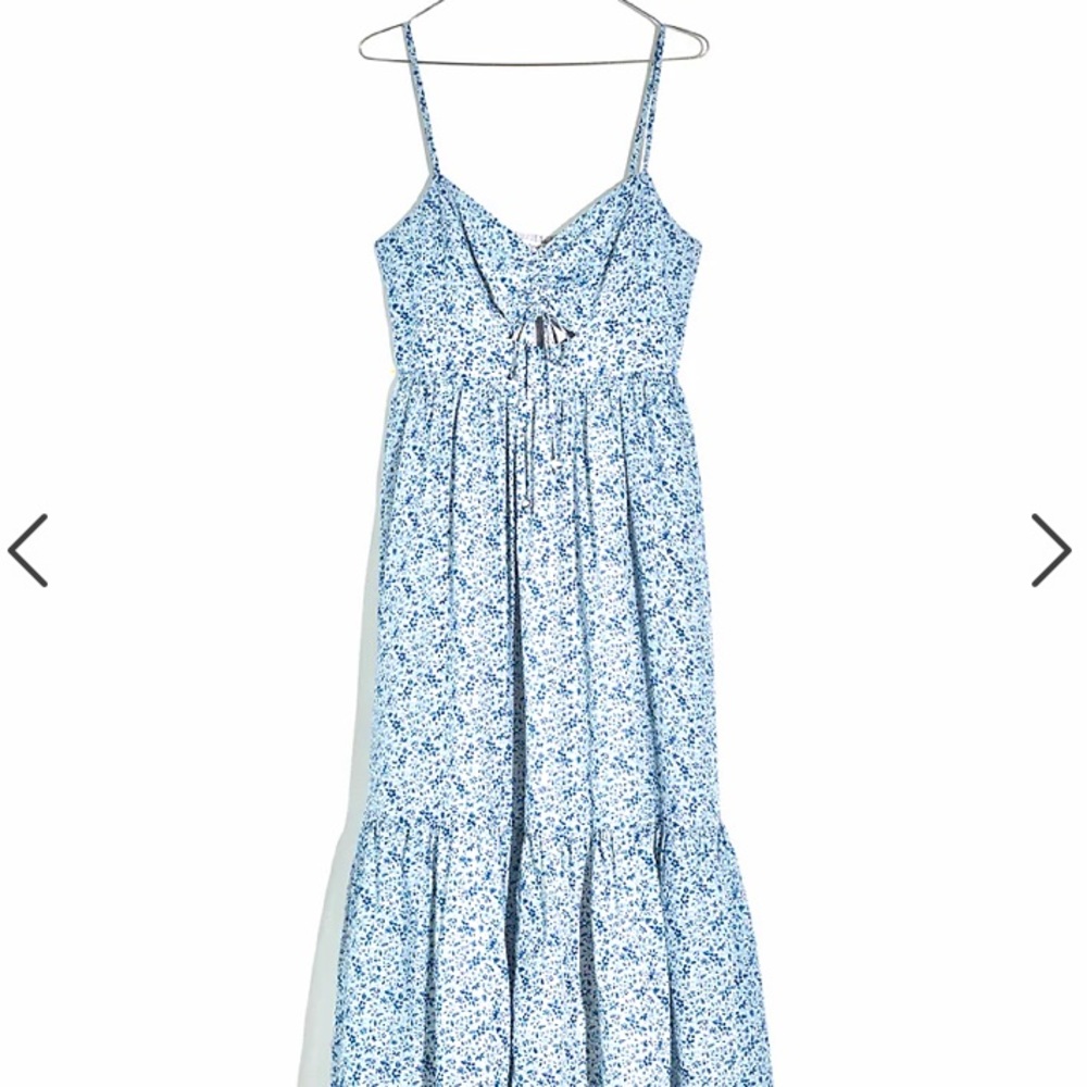 Madewell Sz 10 cut out blue floral silk dress